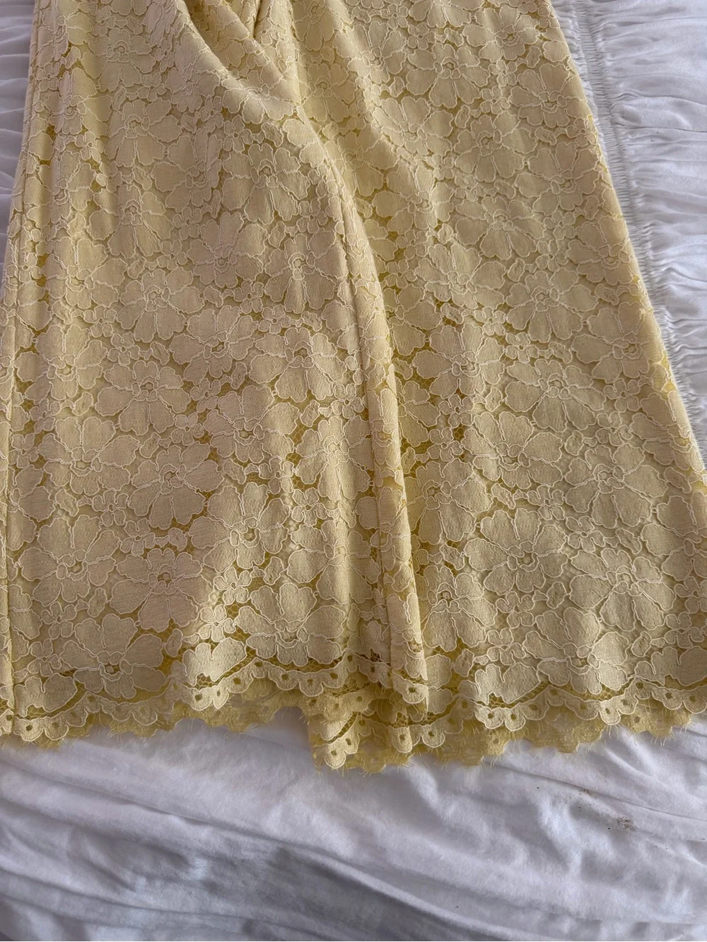 Rachel Parcell Yellow Floral Lace Wide Leg Pants Size 2 Scalloped Hem